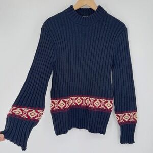 Vintage 50s 60s Jersild Wool Ski Sweater Navy Red Fair Isle Women's L USA Cabin